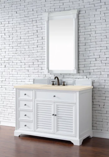 Savannah 48" Single Vanity, Bright White w/ 3 CM Eternal Marfil Top - Image 3