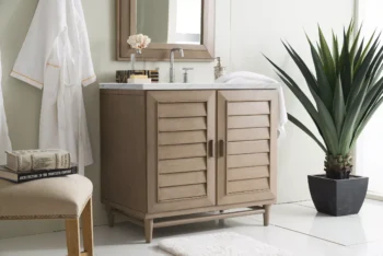 Portland 36" Single Vanity Whitewashed Walnut w/ 3 CM Ethereal Noctis Quartz Top - Image 3