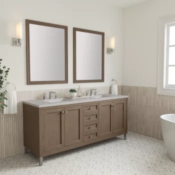 Chicago 72" Double Vanity, Whitewashed Walnut w/ 3 CM Eternal Serena Quartz Top - Image 4