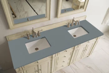 Bristol 72" Double Vanity, Vintage Vanilla w/ 3 CM Cala Blue Top - Image 2