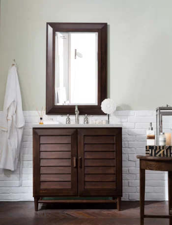 Portland 36" Single Vanity, Burnished Mahogany w/ 3 CM Eternal Serena Quartz Top - Image 2