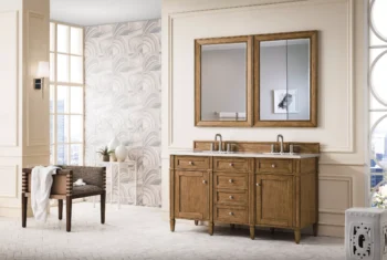 Brittany 60" Double Vanity, Saddle Brown w/ 3 CM Eternal Serena Quartz Top - Image 3