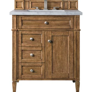 Brittany 30″ Single Vanity, Saddle Brown w/ 3 CM Arctic Fall Solid Surface Top