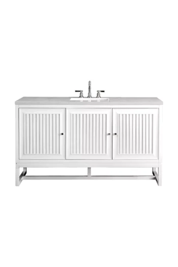 Athens 60" Single Vanity, Glossy White w/ 3 CM Eternal Jasmine Pearl Quartz Top