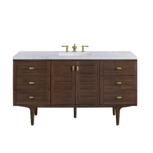 Amberly 60″ Single Vanity, Mid-Century Walnut w/ 3 CM Carrara Marble Top