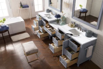 Copper Cove Encore 122" Double Vanity Set, Silver Gray w/ 3 CM Arctic Fall Solid Surface Top - Image 4