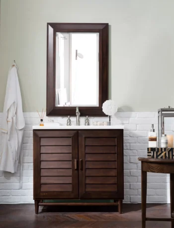 Portland 36" Single Vanity, Burnished Mahogany w/ 3 CM White Zeus Quartz Top - Image 2