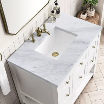 Breckenridge 36" Single Vanity, Bright White w/ 3 CM Carrara Marble Top - Image 5