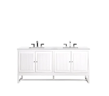 Athens 72" Double Vanity, Glossy White w/ 3 CM Arctic Fall Solid Surface Top - Image 2