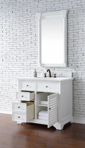 Savannah 36" Single Vanity, Bright White w/ 3 CM Arctic Fall Solid Surface Top - Image 4