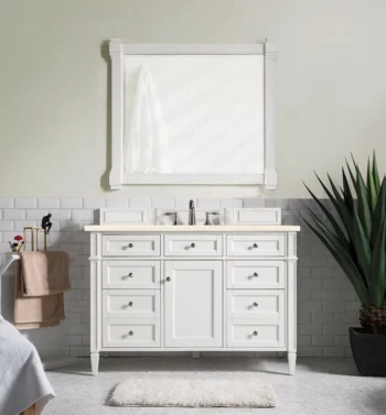 Brittany 48" Single Vanity, Bright White w/ 3 CM Eternal Marfil Quartz Top - Image 2