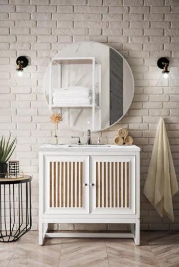 Athens 36" Single Vanity, Glossy White w/ 3 CM Ethereal Noctis Top - Image 2