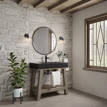 Auburn 36" Single Sink Console, Weathered Timber w/ Black Matte Mineral Composite Stone Top - Image 4