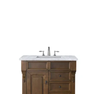 Brookfield 36″ Single Vanity, Country Oak w/ 3 CM Carrara Marble Top