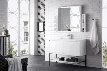Milan 47.3" Single Vanity, Glossy White, Matte Black w/ Glossy White Composite Stone Top - Image 3