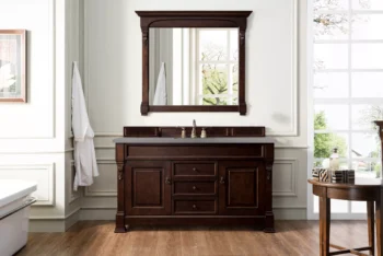 Brookfield 60" Single Vanity, Burnished Mahogany w/ 3 CM Grey Expo Quartz Top - Image 2