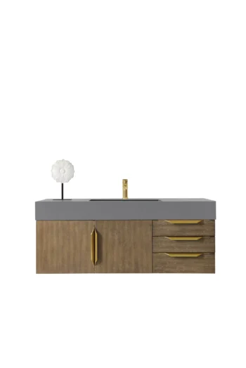 Mercer Island 48" Single Vanity, Latte Oak, Radiant Gold w/ Dusk Grey Glossy Composite Stone Top