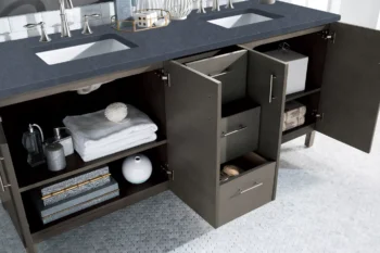 Metropolitan 72" Double Vanity, Silver Oak w/ 3 CM Charcoal Soapstone Quartz Top - Image 4