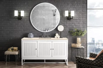 Athens 60" Single Vanity, Glossy White w/ 3 CM Eternal Marfil Top - Image 3