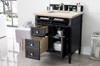 Brittany 30" Single Vanity, Black Onyx, w/ 3 CM Eternal Marfil Quartz Top - Image 4