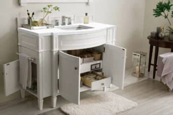Brittany 46" Single Vanity, Bright White w/ 3 CM White Zeus Quartz Top - Image 4