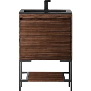 Mantova 23.6″ Single Vanity, Mid-Century Walnut, Matte Black Base w/ Charcoal Black Composite Stone Top