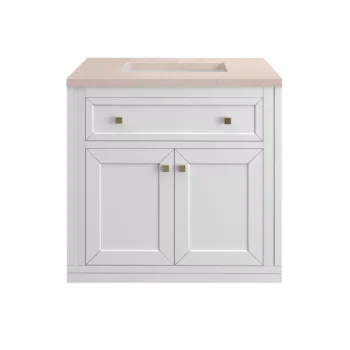 Chicago 30" Single Vanity, Glossy White w/ 3 CM Eternal Marfil Top