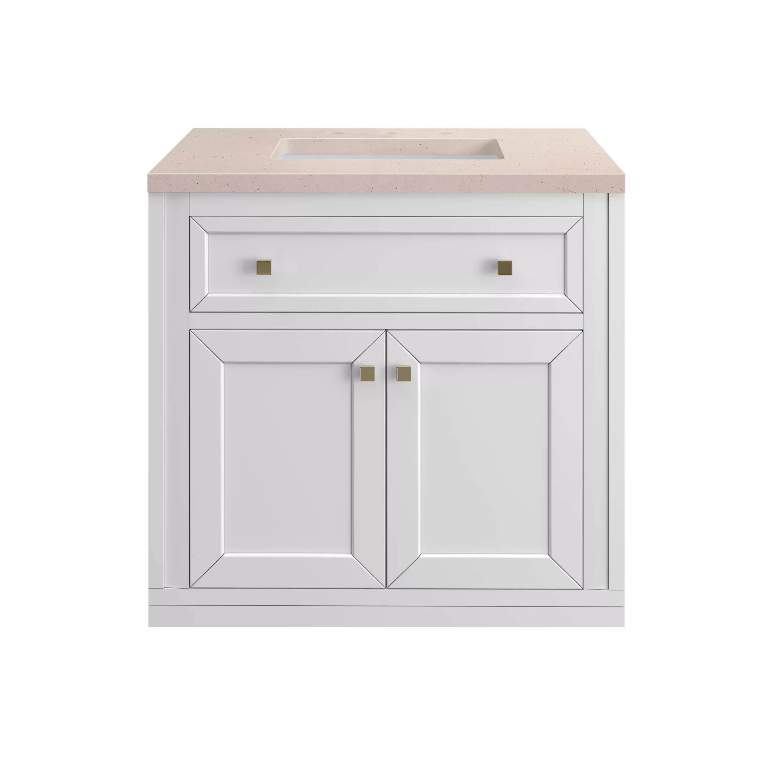 Chicago 30" Single Vanity, Glossy White w/ 3 CM Eternal Marfil Top