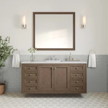Chicago 60" Single Vanity, Whitewashed Walnut w/ 3 CM Ethereal Noctis Quartz Top - Image 3