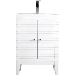 Linden 24″ Single Vanity, Glossy White w/ White Glossy Composite Stone Top