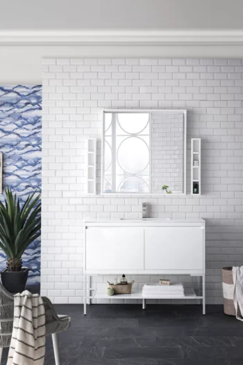 Milan 47.3" Single Vanity, Glossy White, Glossy White w/ Glossy White Composite Stone Top - Image 2