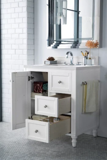 Copper Cove Encore 30" Single Vanity, Bright White w/ 3 CM Arctic Fall Solid Surface Top - Image 3