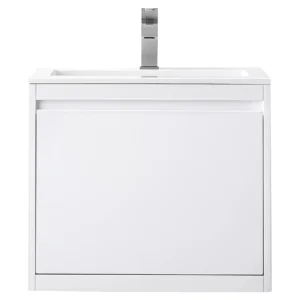 Milan 23.6″ Single Vanity, Glossy White w/ Glossy White Composite Stone Top