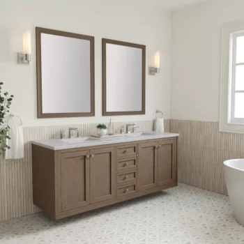 Chicago 72" Double Vanity, Whitewashed Walnut w/ 3 CM Eternal Jasmine Pearl Quartz Top - Image 5