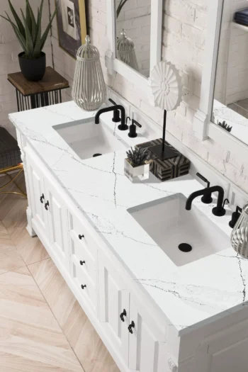 Brookfield 72" Double Vanity, Bright White w/ 3 CM Ethereal Noctis Quartz Top - Image 3