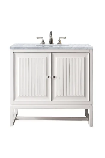 Athens 36" Single Vanity, Glossy White w/ 3 CM Carrara White Top