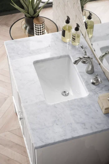 Athens 36" Single Vanity, Glossy White w/ 3 CM Carrara White Top - Image 4