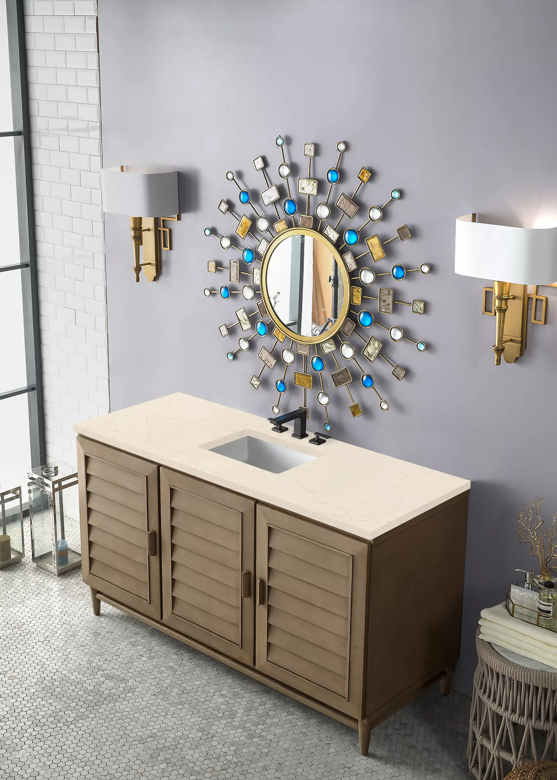 Portland 60" Single Vanity Whitewashed Walnut w/ 3 CM Eternal Marfil Quartz Top - Image 3