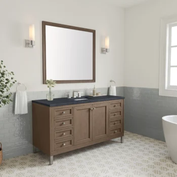 Chicago 60" Single Vanity, Whitewashed Walnut w/ 3 CM Charcoal Soapstone Quartz Top - Image 4