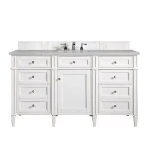 Brittany 60″ Single Vanity, Bright White w/ 3 CM Eternal Serena Quartz Top