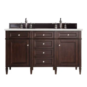 Brittany 60″ Double Vanity, Burnished Mahogany w/ 3 CM Eternal Serena Quartz Top