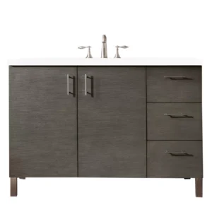 Metropolitan 48″ Single Vanity, Silver Oak w/ 3 CM White Zeus Quartz Top