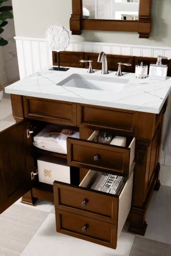 Brookfield 36" Single Vanity, Country Oak w/ 3 CM Ethereal Noctis Quartz Top - Image 4