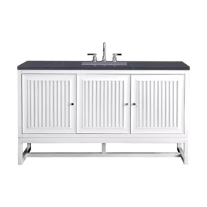 Athens 60″ Single Vanity, Glossy White w/ 3 CM Charcoal Soapstone Quartz Top