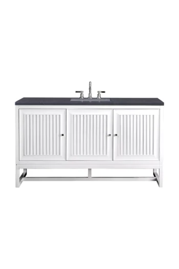 Athens 60" Single Vanity, Glossy White w/ 3 CM Charcoal Soapstone Quartz Top