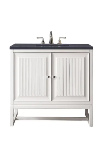 Athens 36" Single Vanity, Glossy White w/ 3 CM Charcoal Soapstone Quartz Top