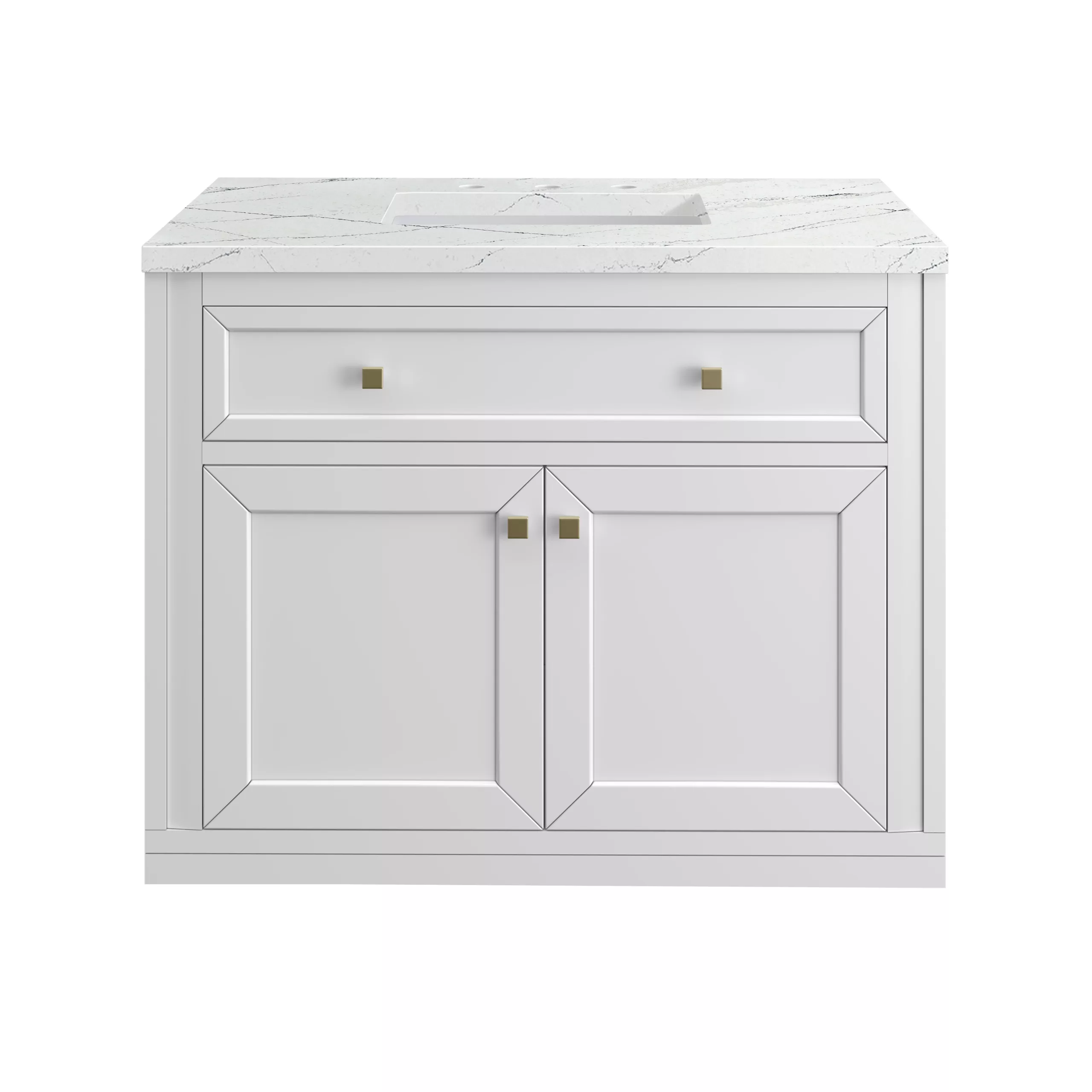 Chicago 36" Single Vanity, Glossy White w/ 3 CM Ethereal Noctis Top