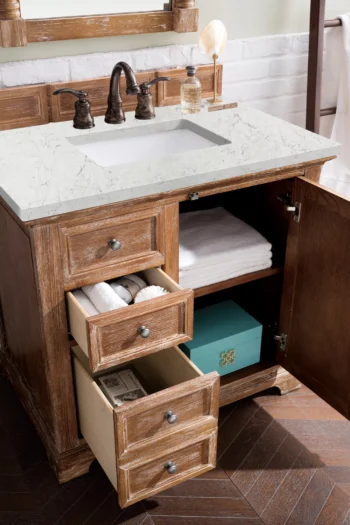 Providence 36" Single Vanity, Driftwood w/ 3 CM Eternal Jasmine Pearl Quartz Top - Image 4