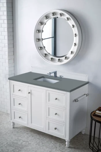 Copper Cove Encore 48" Single Vanity, Bright White w/ 3 CM Cala Blue Quartz Top - Image 3