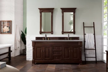 Brookfield 72" Double Vanity, Burnished Mahogany w/ 3 CM Grey Expo Quartz Top - Image 2